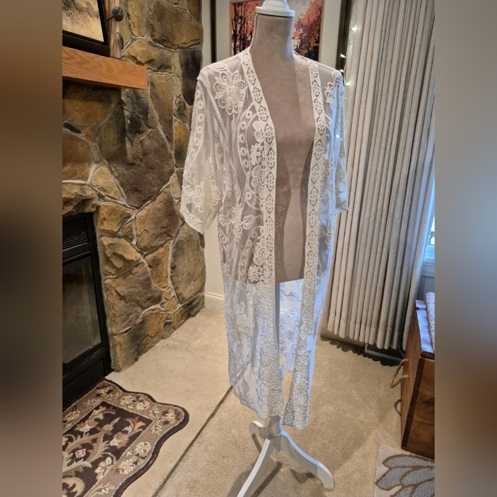 NWT Time And Tru Ivory Lace Bathing Suit Cover Up Robe Size L/XL